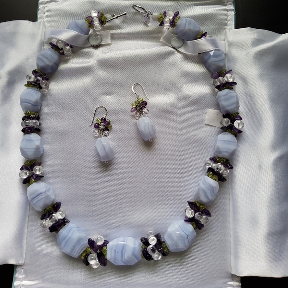 Ross-Simons Crazy Lace Agate Chalcedony Necklace Earring Set - Picture 2 of 15